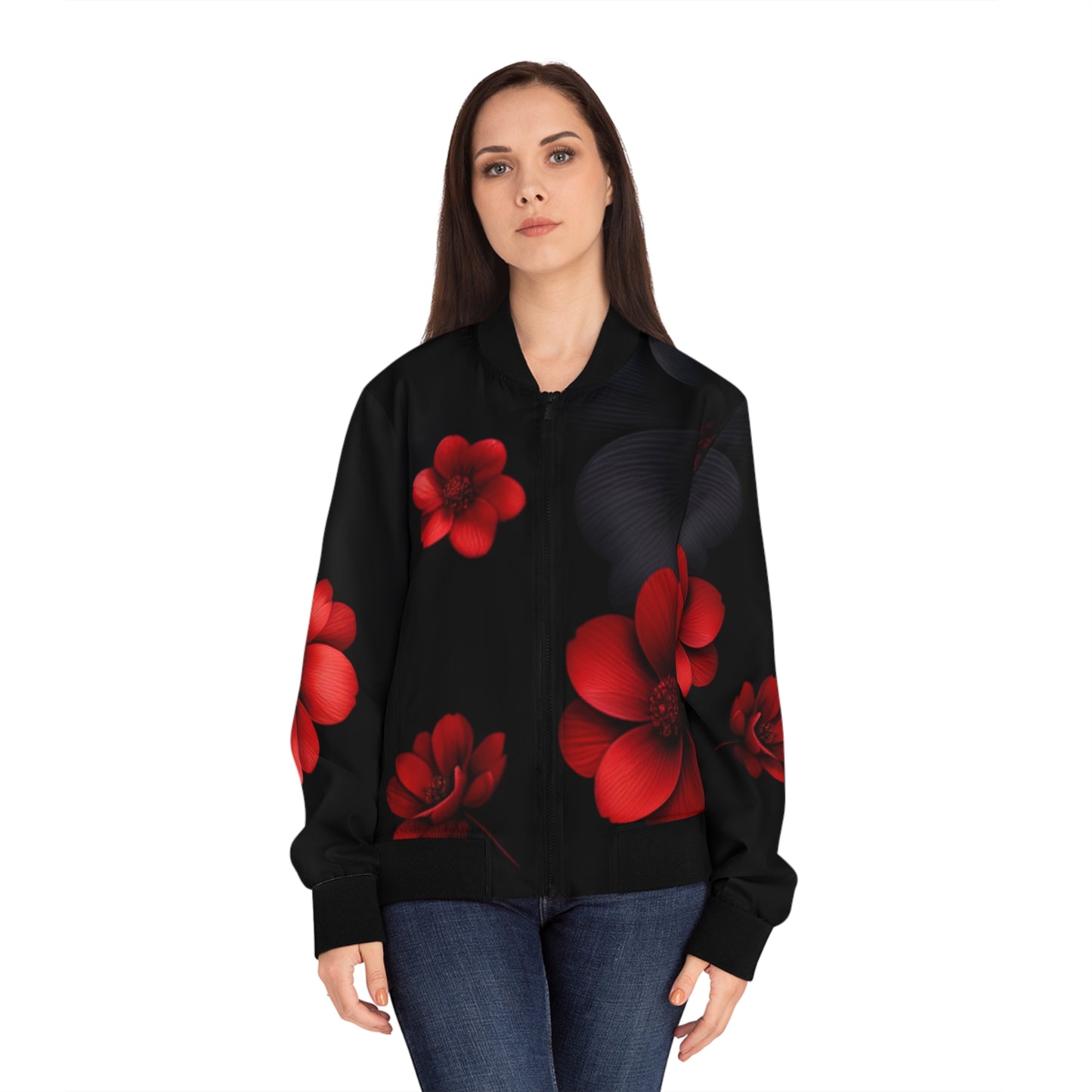 Women's Bomber Jacket Red Floral