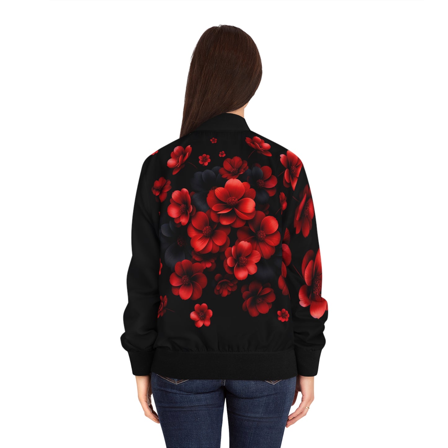 Women's Bomber Jacket Red Floral