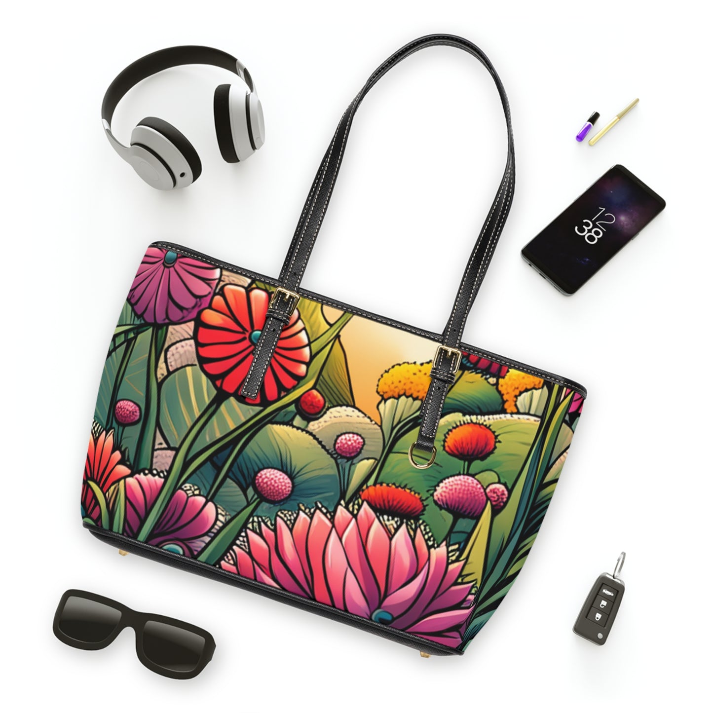 PU Leather Shoulder Bag Flowers